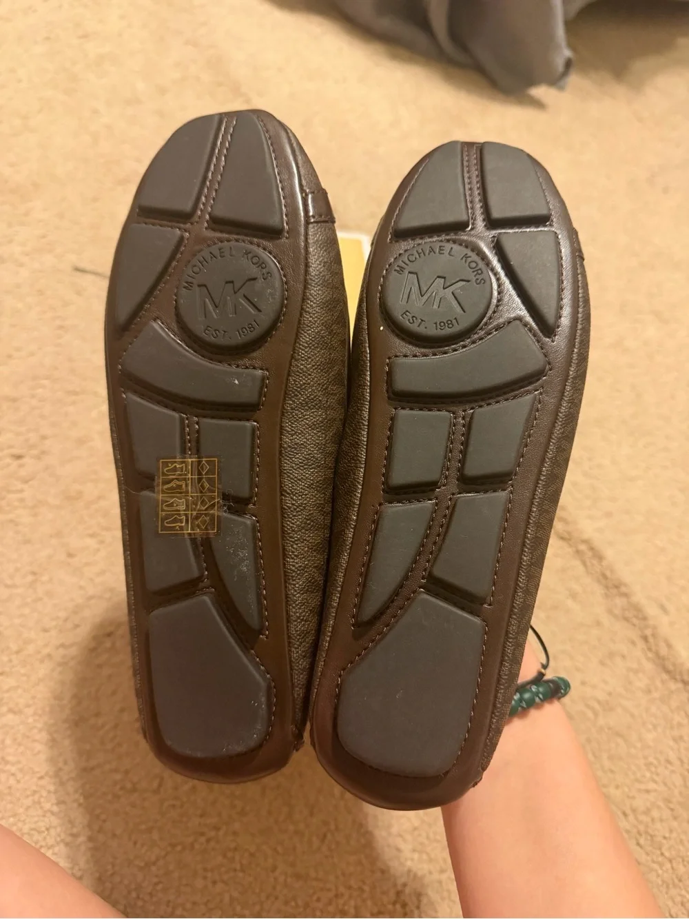 Michael Kors Dark Brown Logo MK Round-Toe Ballet Flats with Gold Hardware